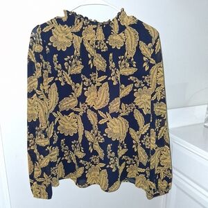 J. Crew Navy and Gold Floral Blouse